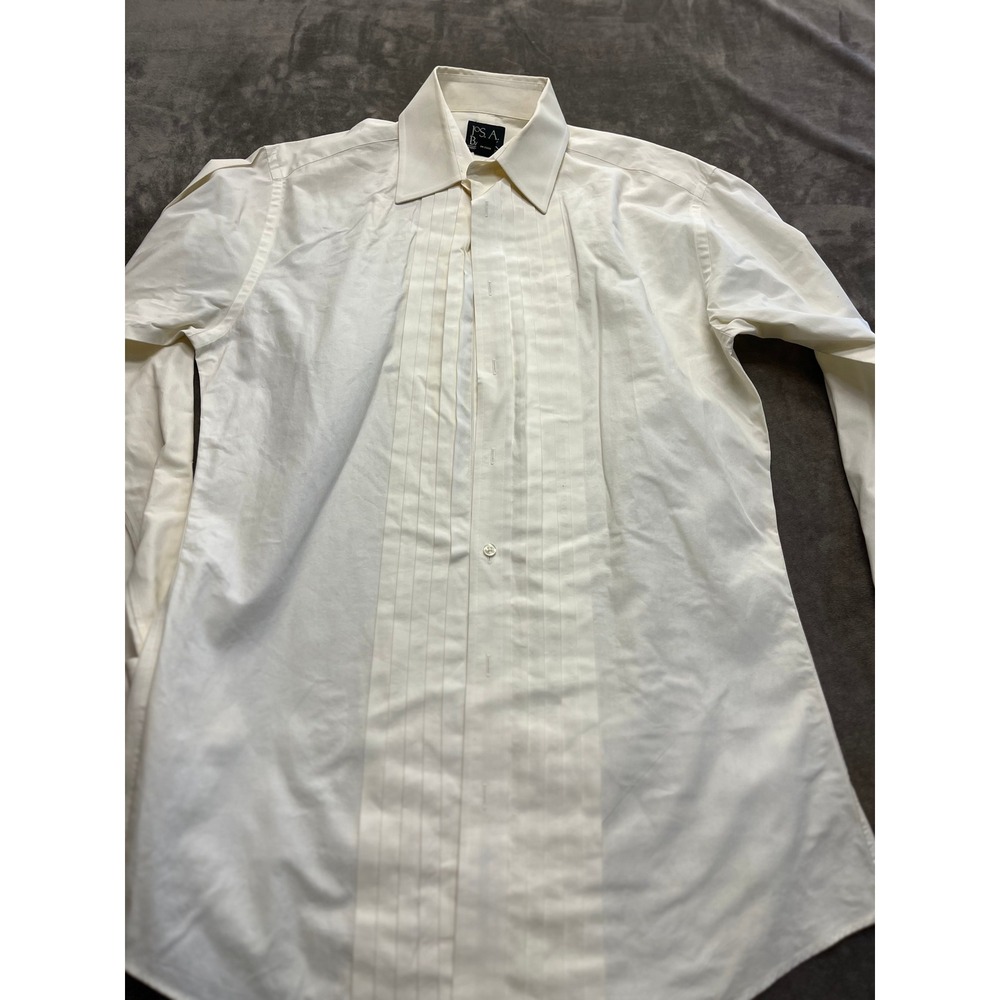 Jos A Bank Executive Collection Tuxedo Shirt Cream‎ Pleated French Cuff 15.5 34